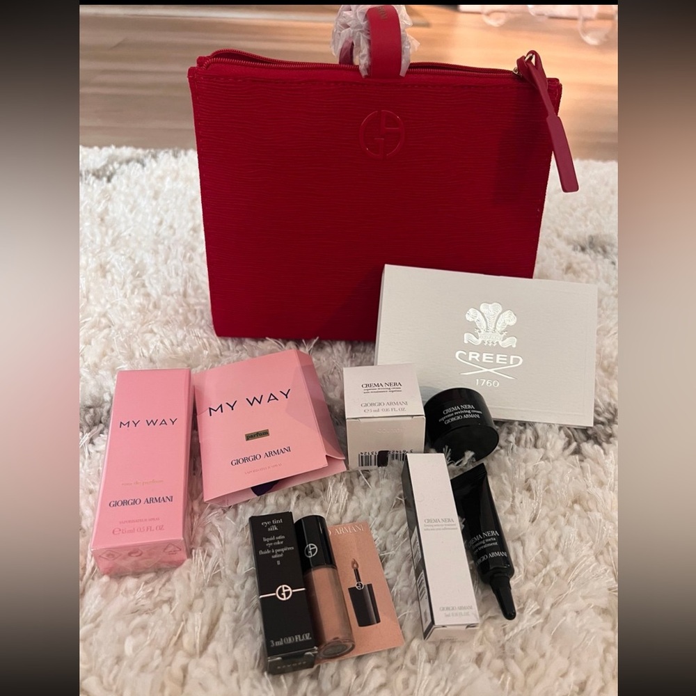 New Armani Red cosmetic pouch with deluxe freebies